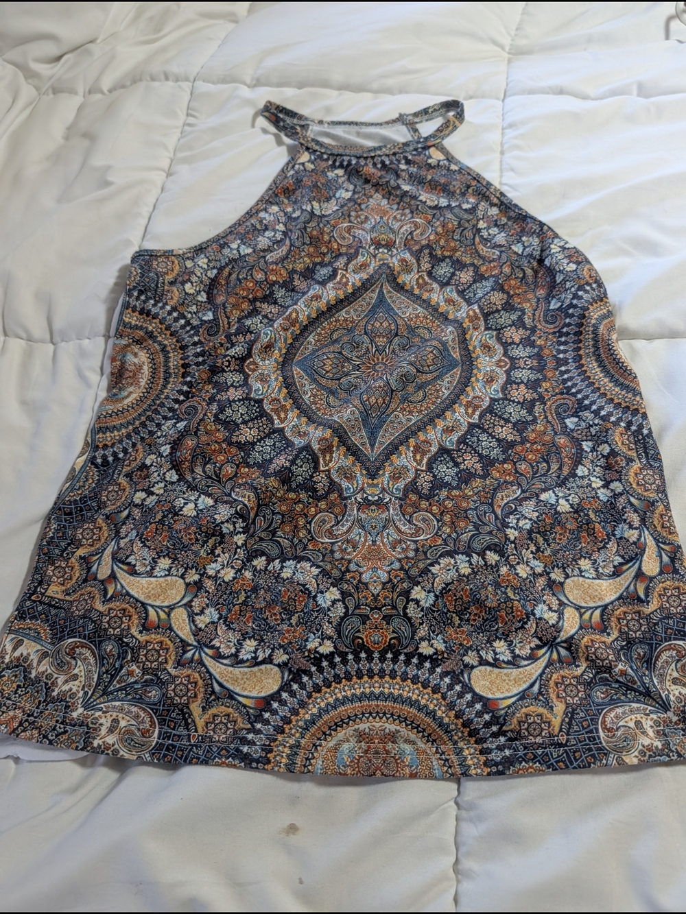 Women’s High-Neck Paisley Print Tank Top — Multi-Color